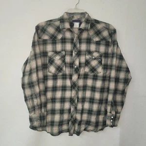 Wrangler Men XL Green Plaid Flannel Western Shirt Long Sleeve Snap Button Cowboy - Picture 1 of 10