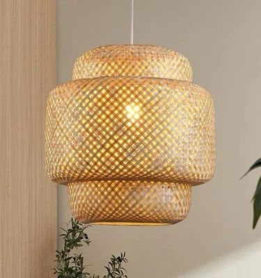 Lámpara Colgante Bambú - Lámpara Colgante Boho Cesta Hecha a Mano Tejida, N... Foto 1 de 4