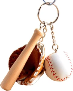 Mini dreiteiliger Baseballhandschuh Holzschläger & Ball Schlüsselanhänger Sport Schlüsselanhänger Schlüssel - Bild 1 von 1