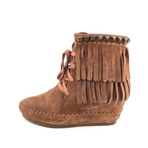 ASH Santa Fe Fringe Hidden Wedge Moccasin Boots EUR 37 Womens Size 6 Brown Suede - Picture 1 of 13