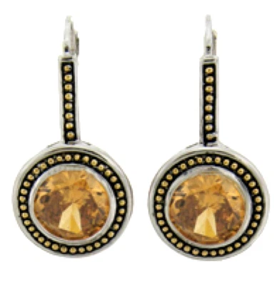 Cz Orecchini Argento Goccia Champagne 18kt Oro Giallo Rotondo Topazio Qualità - Immagine 1 di 3