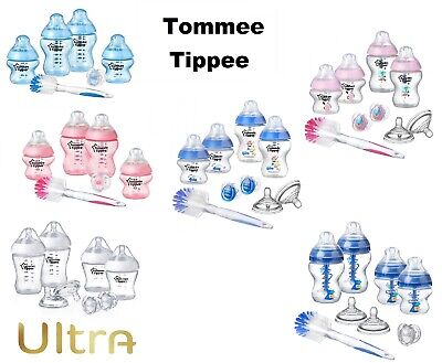 Tommee Tippee Closer To Nature  Bottles Starter Kit Blue/Pink ULTRA Clear Set • 30.95£