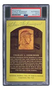 Charlie Gehringer Signed 4x6 Detroit Tigers HOF Plaque Card PSA/DNA 85025746