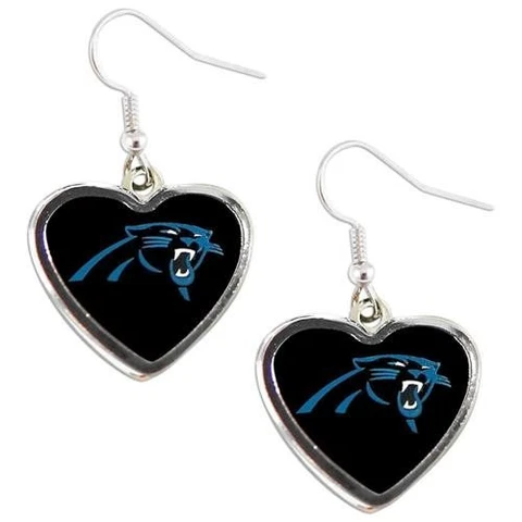 Carolina PANTHERS NFL Color Heart Silver Dangle Earrings Cover