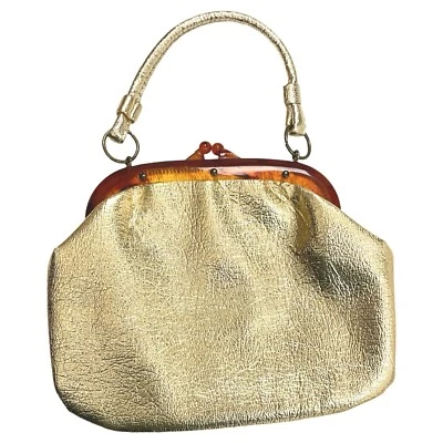 Vintage Textured Gold Purse 1960s Small Top Handle Dressy Bag Metallic Handbag - Image 1 of 4