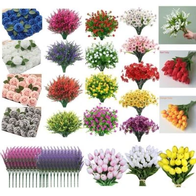 Lot Artificial Flowers Fake Plants Lavender Tulips Rose Violet Home Garden Decor - Image 1 of 4