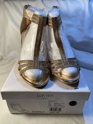 Davids Bridal Gold Shoes size 9 Strappy & Sparkly Full Heel, Everly MRosegold - Image 1 of 4