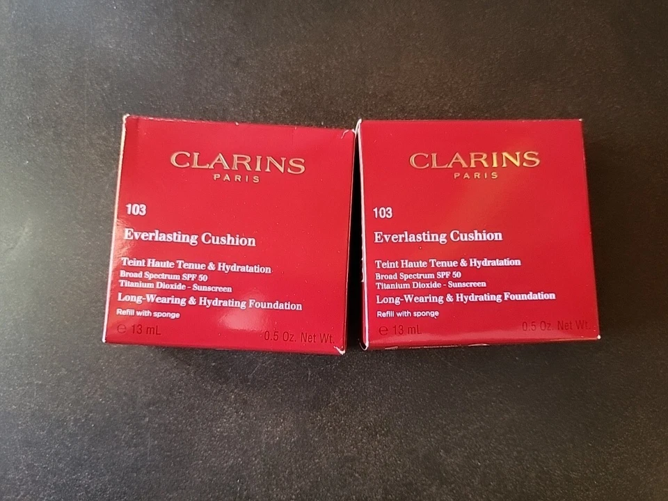 LOT OF 2 Clarins Everlasting Cushion Foundation Refill 103 IVORY SPF 50 Sealed  - Image 1 of 1