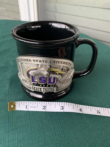 RARE LSU MUG Louisiana State University TIGERS BLACK W PEWTER DETAILED HEAVY Cover