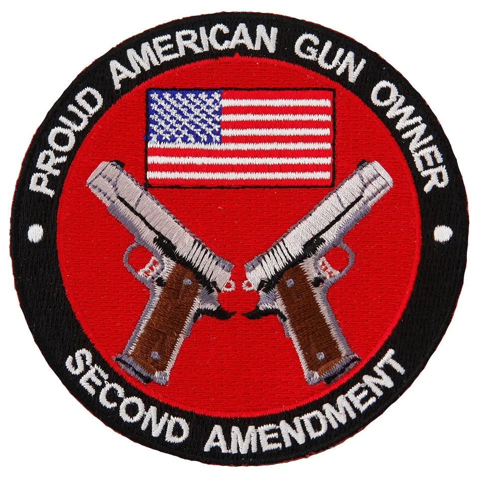 CYPRESS COLLECTIBLES INC. PROUD AMERICAN GUN OWNER PATCH 1911 embroidered iron-on PISTOL 2nd AMENDMENT USA