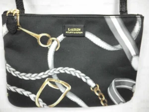 Lauren Ralph Lauren Equestrian Adjustable Double Zip Crossbody Bag Purse Black - Picture 1 of 4