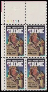 US 2102 Crime Prevention 20c plate block 4 UL A1111 MNH 1984 - Picture 1 of 1