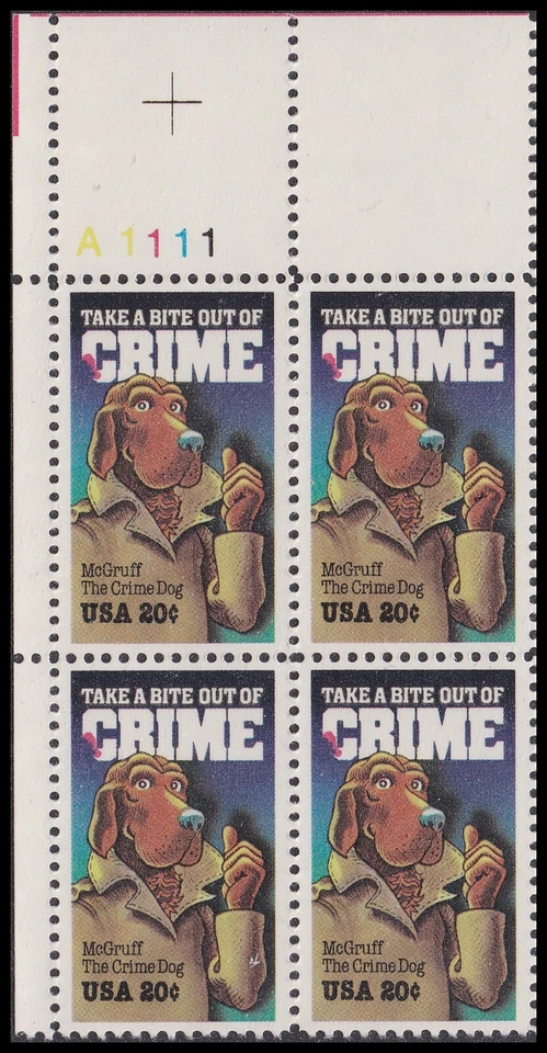 US 2102 Crime Prevention 20c plate block 4 UL A1111 MNH 1984 - Image 1 of 1