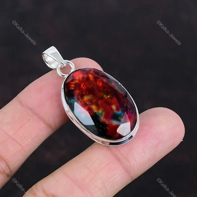 Colgante de plata de ley 925 con piedras preciosas de ammolita natural joyería india para mujer Foto 1 de 4