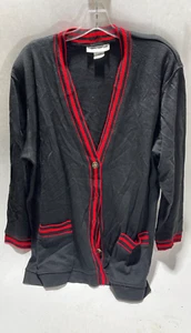 WOMAN'S CATHY DANIELS BLACK/RED CARDIGAN SWEATER SIZE LARGE - Picture 1 of 3