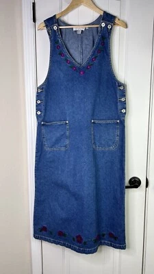 Vestido de Colección Y2K 100% Algodón Denim Jersey Delantal Bordado Flores Talla M Informal Foto 1 de 4