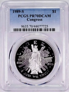 1989 CONGRESS Silver Dollar PCGS PR70💥FLAWLESS QUALITY💥 ULTRA CAMEO - Picture 1 of 4