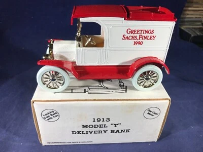 Y1-2 ERTL 1:38 SCALE DIE CAST BANK - 1913 FORD MODEL T - NIB - SACHS FINLEY 1990 - Image 1 of 4