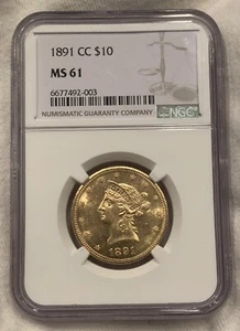 1891-CC $10 LIBERTY GOLD EAGLE - NGC MS-61 CARSON CITY! Rare Sigma Verified Bu - Picture 1 of 5