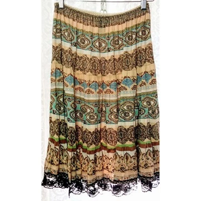 Falda Angie Midi Multi Estampados en Niveles Larga Boho en Capas Talla Mediana Lavada a Mano India Foto 1 de 4