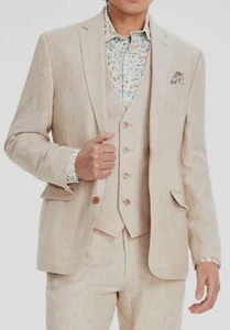 Bar III Men's Beige Slim-Fit Linen 3-Piece Vest Jacket Pants Suit Size 42R - Picture 1 of 5
