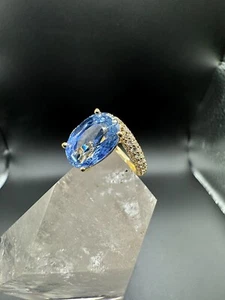 Anello moderno zaffiro in oro giallo 18 carati (750) con brillanti fini - Foto 1 di 17
