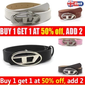 PU Leather Belt Letter D Diesel Metal Buckle Waist Belt Men Women Black Belt? - Picture 1 of 30