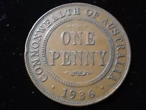 Moneda de centavo australiana 1936 KGV regalo predecimal antigua 8 perlas - Imagen 1 de 2