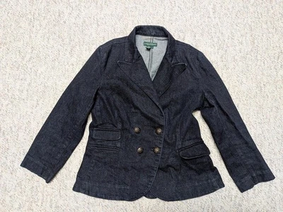 vintage RALPH LAUREN blazer DENIM jeans company M double breasted MILITARY blue - Image 1 of 4