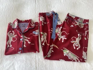 Nick & Nora | Women’s SZ S | Red Pajama Set | Skiing Monkey Elastic Tie Waist - Picture 1 of 16