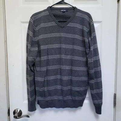VTG Cherokee Gray Striped V-Neck 100% Cotton Pullover Sweater Mens XL - Image 1 of 4