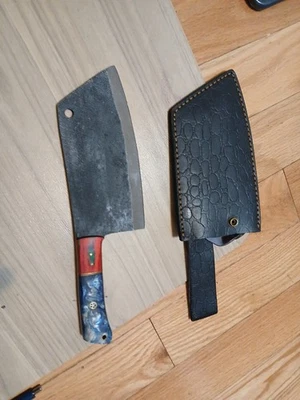 Meat Cleaver - Custom Made - Heavy 7 1/4" Super Sharp Blade with Sheath - Image 1 of 4