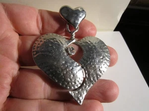 VINTAGE HEART PENDANT HAMMERED FINISH - 3" X 2 1/4" - OFC-W - Picture 1 of 4