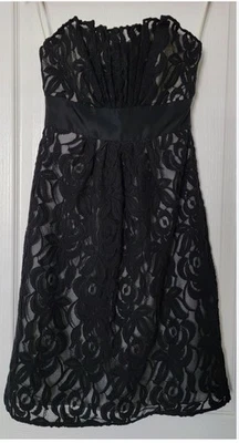 WHITE HOUSE BLACK MARKET WHBM Strapless Black Lace overlay Dress Size 14 - Image 1 of 2