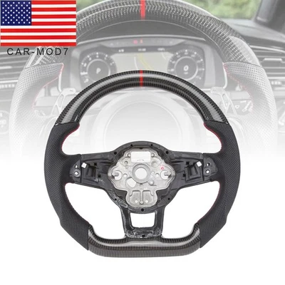 Volante deportivo de fibra de carbono real para Volkswagen VW Golf MK7 GTI 15-20 Foto 1 de 4