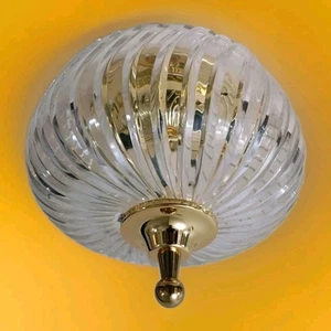 8" Semi-Flush Ceiling 3 Light Fixture Polished Brass Leaded Crystal Clear NY - Picture 1 of 9