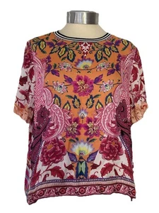 Hale Bob Bold Floral Patterned Print T Shirt Top Multi Coloured Tee M 12-14 - Picture 1 of 13