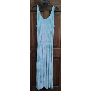 Beach Break Sundress Women's MEDIUM Maxi Long Green & White Tiered NWT - Picture 1 of 3