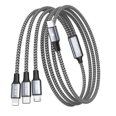USB C Multi Kabel 2m 3in1 Schnellladen Datenübertragung langlebig Reisefähig - Bild 1 von 4