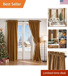 Cortinas aislantes térmicos de terciopelo súper suaves, 2 paneles - elegancia marrón dorado - Imagen 1 de 10