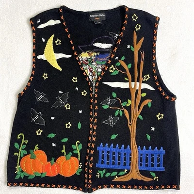 VTG Hampshire Studio Halloween Fall Vest Knit Appliqué Embroidered Harvest 90s - Image 1 of 4