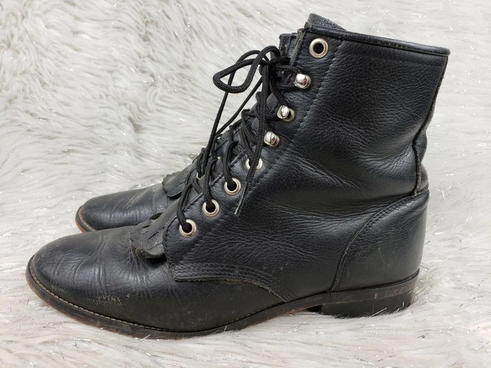 JUSTIN BOOTS Niñas Junior Botas de Cuero Negro Kiltie Talla 4.5 Foto 1 de 4