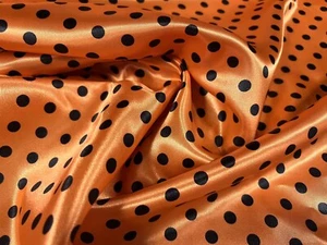 Silky Satin Woven Dress Fabric, Per Metre - Polka Dot Spot Print - Orange - Picture 1 of 3