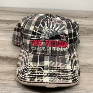 True Religion World Tour Hat Distressed Strapback Cap Plaid Mini Buddha - Picture 1 of 11