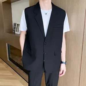 Hombres Chaqueta Sin Mangas Traje Blazer Muesca Solapa Vestido Chaleco Abrigo Informal - Imagen 1 de 18