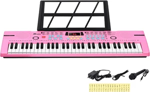 61 Keys Keyboard Piano, Kids Piano Keyboard with UL Adapter, Stand, Built-In Spe - Picture 1 of 7