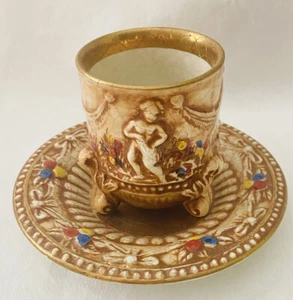 Rare Vintage CAPODIMONTE Hand-Painted DEMITASSE CUP & SAUCER ITALY #326 - Picture 1 of 11