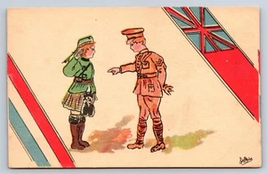 Postkarte Karikatur 1. Weltkrieg Sergeant schimpfen Highland Girl Union Jack UK Frankreich F41 - Bild 1 von 3