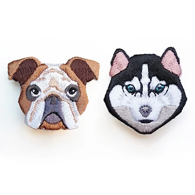2 piezas Broche Mochila Bolso de Mano Pin Bordado Dibujos Animados Bulldog Husky Perro Realista Foto 1 de 4