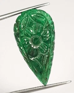 15.35 Ct Natural Emerald Zambian Pear Shape Handmade Carving Loose Gemstone - Picture 1 of 6